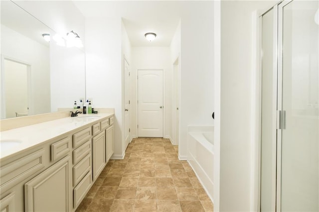 60 Copeland Trce, Dallas, GA 30157 - full bathroom featuring a shower, double vanity, a bathtub, and stone finish floors