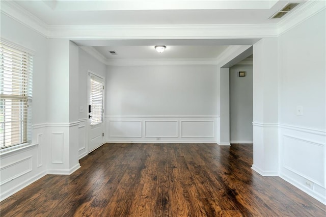 60 Copeland Trce, Dallas, GA 30157 - unfurnished room featuring dark wood-style flooring, a decorative wall, ornamental molding, and a wainscoted wall