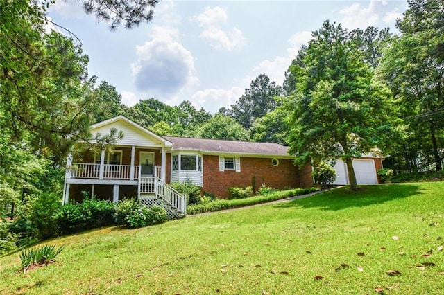 3223 Heritage Way, Buford, GA 30519 - single story home featuring a porch, a front yard, brick siding, a garage, and stairway