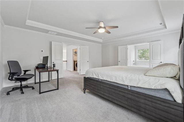 5545 Adirondack Dr, Cumming, GA 30040 - bedroom with a raised ceiling, carpet floors, an office area, washer / dryer, and crown molding