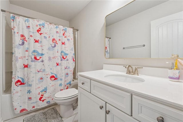 5545 Adirondack Dr, Cumming, GA 30040 - bathroom with vanity, shower / tub combo with curtain, and tile patterned flooring