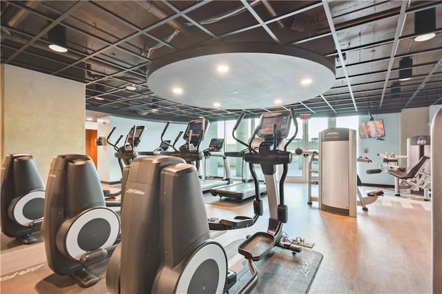 361 17th St NW Unit 1717, Atlanta, GA 30363 - exercise room with recessed lighting and wood finished floors