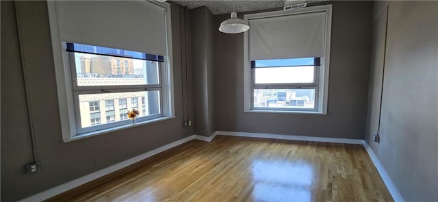 spare room with plenty of natural light, light wood-style flooring, and baseboards
