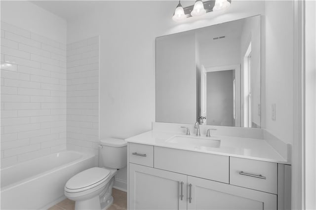 3167 Moor View Rd Unit 35, Duluth, GA 30096 - bathroom featuring vanity, visible vents, toilet, bathtub / shower combination, and tile patterned floors