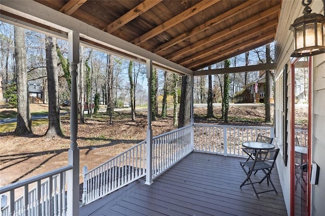 wooden terrace featuring covered porch