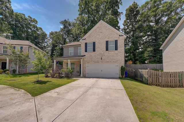 view of front facade featuring a front yard and a garage