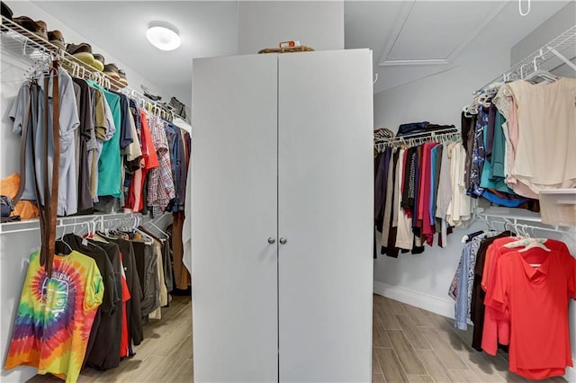 spacious closet with light hardwood / wood-style floors