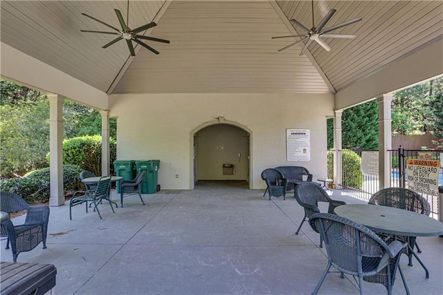 view of patio featuring ceiling fan