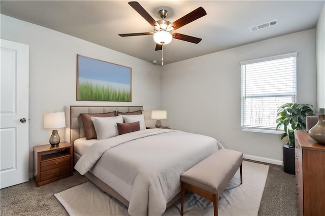 bedroom with carpet flooring and ceiling fan