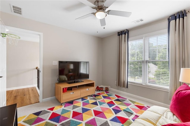 7537 Brookstone Cir, Flowery Branch, GA 30542 - living area featuring a ceiling fan and carpet flooring