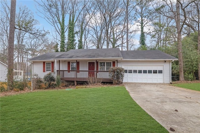 single story home with a garage and a front yard