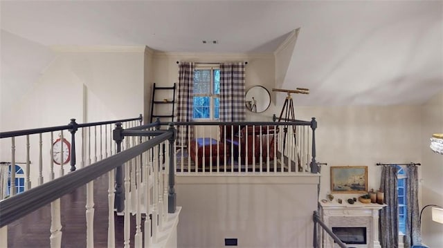 staircase with ornamental molding