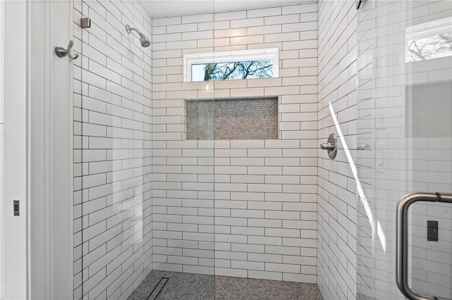 bathroom featuring a healthy amount of sunlight and a shower stall