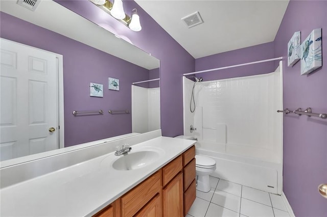 bathroom with tile patterned flooring, visible vents, vanity, and shower / bathtub combination