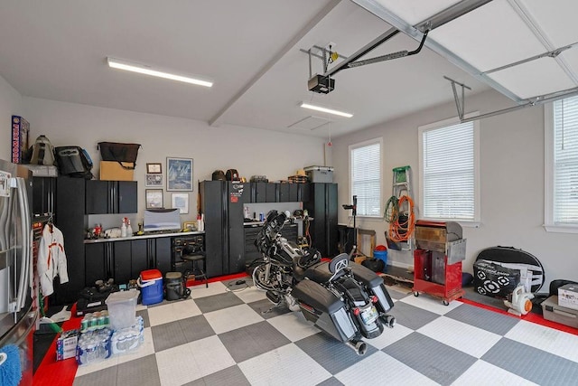 garage with a garage door opener