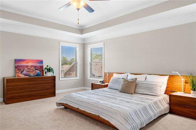 5115 Edgebrook Dr, Cumming, GA 30040 - bedroom with light carpet, ornamental molding, ceiling fan, and a raised ceiling