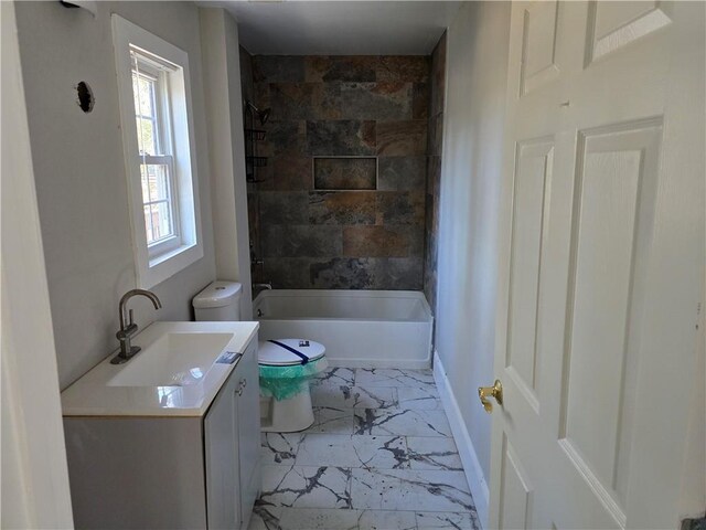 1920 Moores Mill Rd NW, Atlanta, GA 30318 - full bath featuring baseboards, marble finish floor, toilet, vanity, and  shower combination