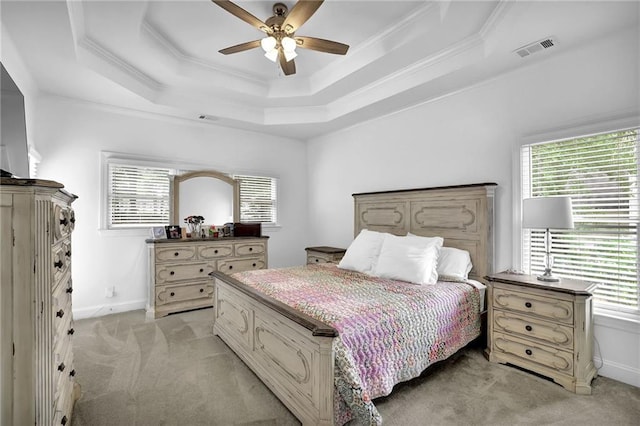 2330 Wood Creek Ct, Dacula, GA 30019 - bedroom featuring light colored carpet, multiple windows, crown molding, and a ceiling fan