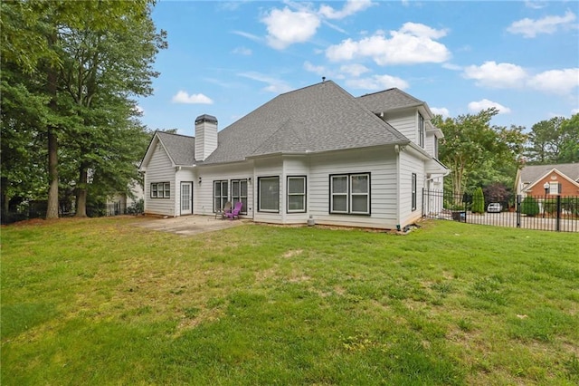 2330 Wood Creek Ct, Dacula, GA 30019 - rear view of property featuring a patio, a chimney, and roof with shingles