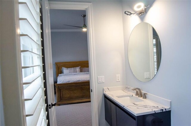 interior space featuring carpet flooring, ceiling fan, a tray ceiling, and ornamental molding