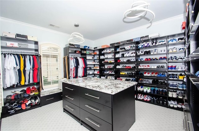 spacious closet with carpet floors and visible vents