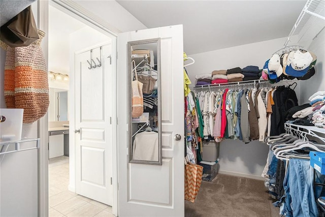 spacious closet with light carpet