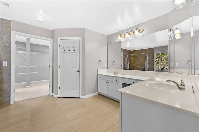 bathroom featuring vanity and walk in shower