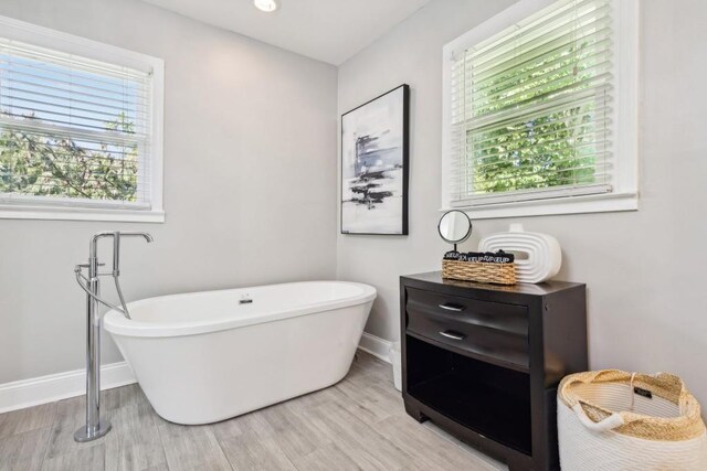 bathroom featuring hardwood / wood-style flooring and a bathtub