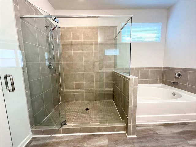 bathroom with plus walk in shower