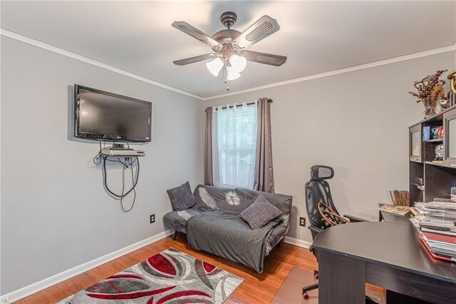 7234 Post Rd, Winston, GA 30187 - office space featuring a ceiling fan, ornamental molding, and light wood-type flooring