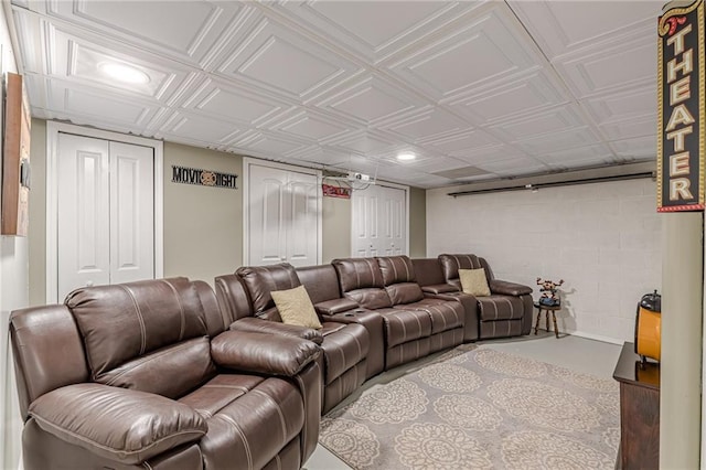 7234 Post Rd, Winston, GA 30187 - living area featuring recessed lighting, concrete block wall, and concrete flooring