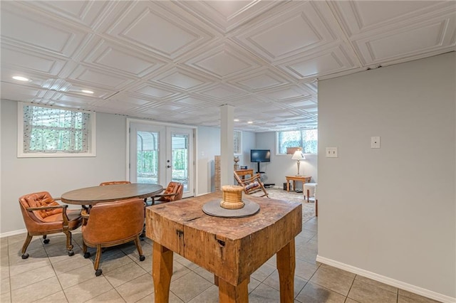 7234 Post Rd, Winston, GA 30187 - dining space with light tile patterned floors, recessed lighting, decorative columns, an ornate ceiling, and french doors