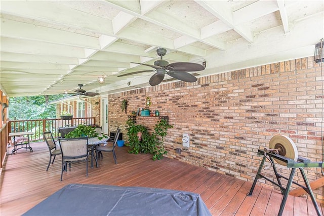 7234 Post Rd, Winston, GA 30187 - wooden deck featuring ceiling fan and outdoor dining area