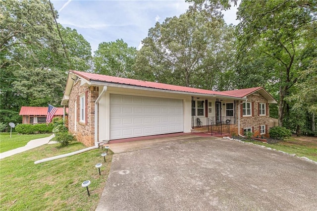 7234 Post Rd, Winston, GA 30187 - single story home featuring concrete driveway, a garage, a front lawn, a metal roof, and brick siding