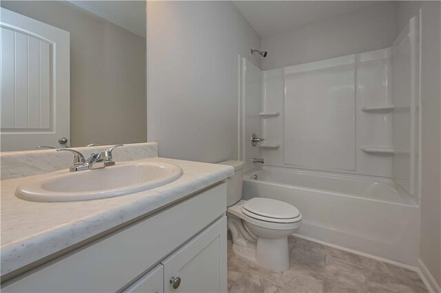 full bathroom featuring vanity,  shower combination, and toilet