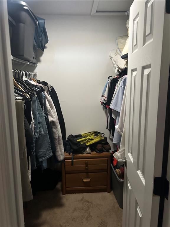 122 Sterling Ct Unit 122, Alpharetta, GA 30004 - walk in closet featuring attic access and carpet flooring