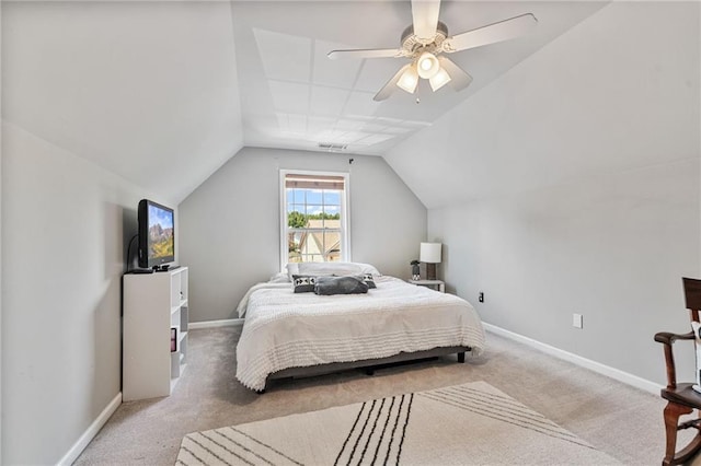 217 Springs Xing, Canton, GA 30114 - bedroom featuring carpet floors, vaulted ceiling, and a ceiling fan