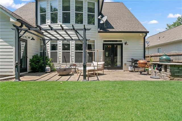 217 Springs Xing, Canton, GA 30114 - rear view of house featuring a patio, roof with shingles, and french doors
