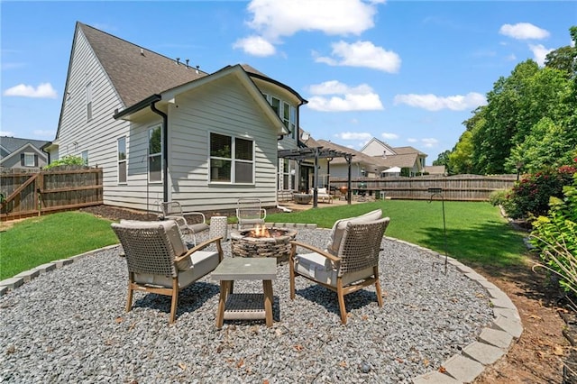 217 Springs Xing, Canton, GA 30114 - back of house with an outdoor fire pit, a pergola, a patio area, and a fenced backyard