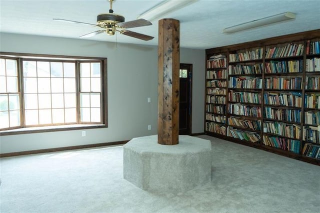 909 NE Otter Way NE, Marietta, GA 30068 - living area with carpet floors, a ceiling fan, and wall of books