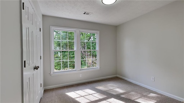 spare room with plenty of natural light, baseboards, carpet, and a textured ceiling