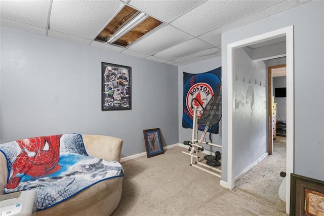5077 Newpark Dr NW, Acworth, GA 30101 - sitting room featuring a paneled ceiling, carpet flooring, and baseboards