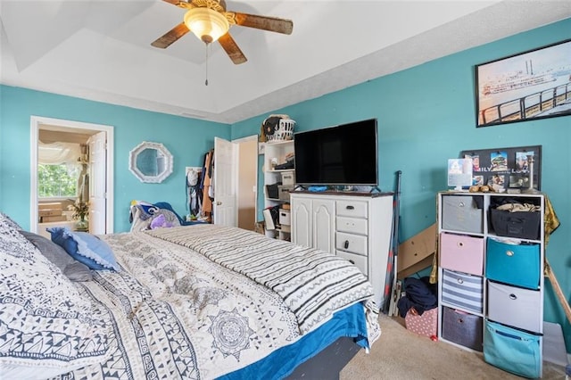 5077 Newpark Dr NW, Acworth, GA 30101 - carpeted bedroom featuring a ceiling fan and a raised ceiling