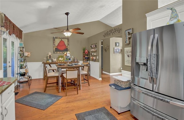 1784 Virginia Grove Ln, Lawrenceville, GA 30045 - dining space with ceiling fan, lofted ceiling, and light wood-style floors