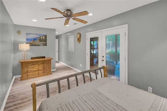 1784 Virginia Grove Ln, Lawrenceville, GA 30045 - bedroom featuring access to exterior, light wood-style floors, french doors, recessed lighting, and a ceiling fan