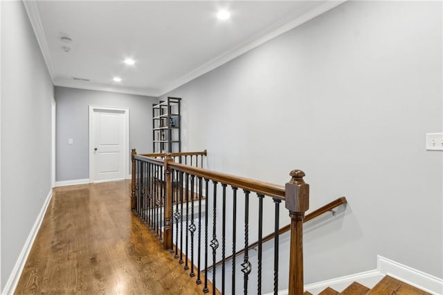 2362 Saint Davids Sq NW, Kennesaw, GA 30152 - corridor featuring an upstairs landing, wood finished floors, crown molding, baseboards, and recessed lighting