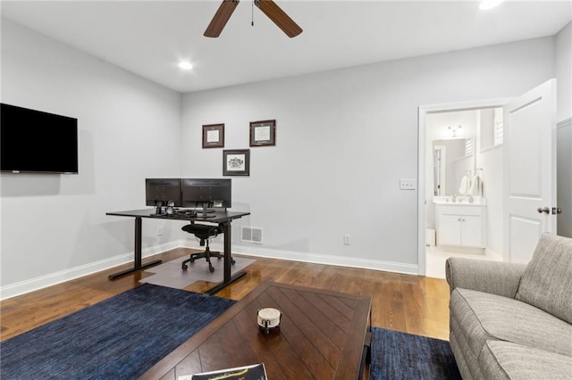 2362 Saint Davids Sq NW, Kennesaw, GA 30152 - office area featuring a ceiling fan, wood finished floors, baseboards, and recessed lighting