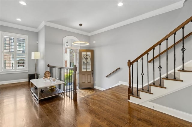 2362 Saint Davids Sq NW, Kennesaw, GA 30152 - foyer entrance featuring wood finished floors, baseboards, recessed lighting, and crown molding