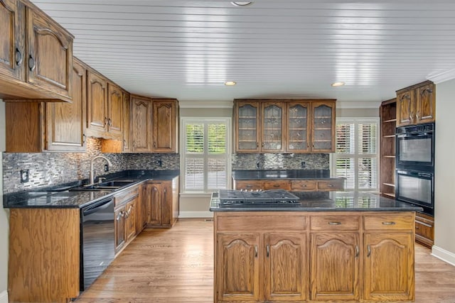 3464 Maynard Cir, Gainesville, GA 30506 - kitchen with dishwasher, gas cooktop, light wood-style flooring, a center island, and open shelves