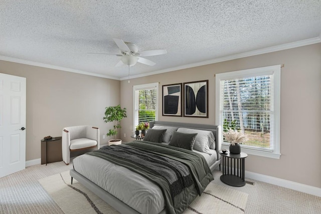3464 Maynard Cir, Gainesville, GA 30506 - bedroom featuring carpet flooring, ornamental molding, a textured ceiling, and ceiling fan